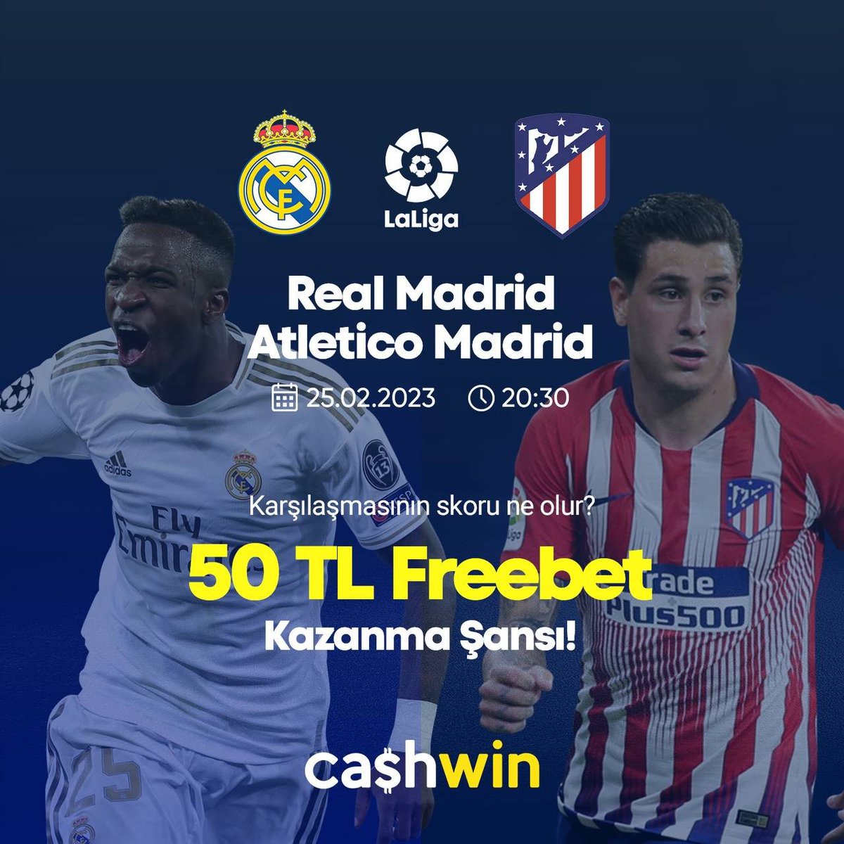 La Liga'da bugün oynanacak Real Madrid - Atletico Madrid derbisinin skoru ne olur?

RT &amp; Fav yap, tahminini cashwinetkinlik.com katılım formuna gir, 50 TL freebet kazanma şansını kaçırma!
Telegram ➡️ t.me/cashwintr
