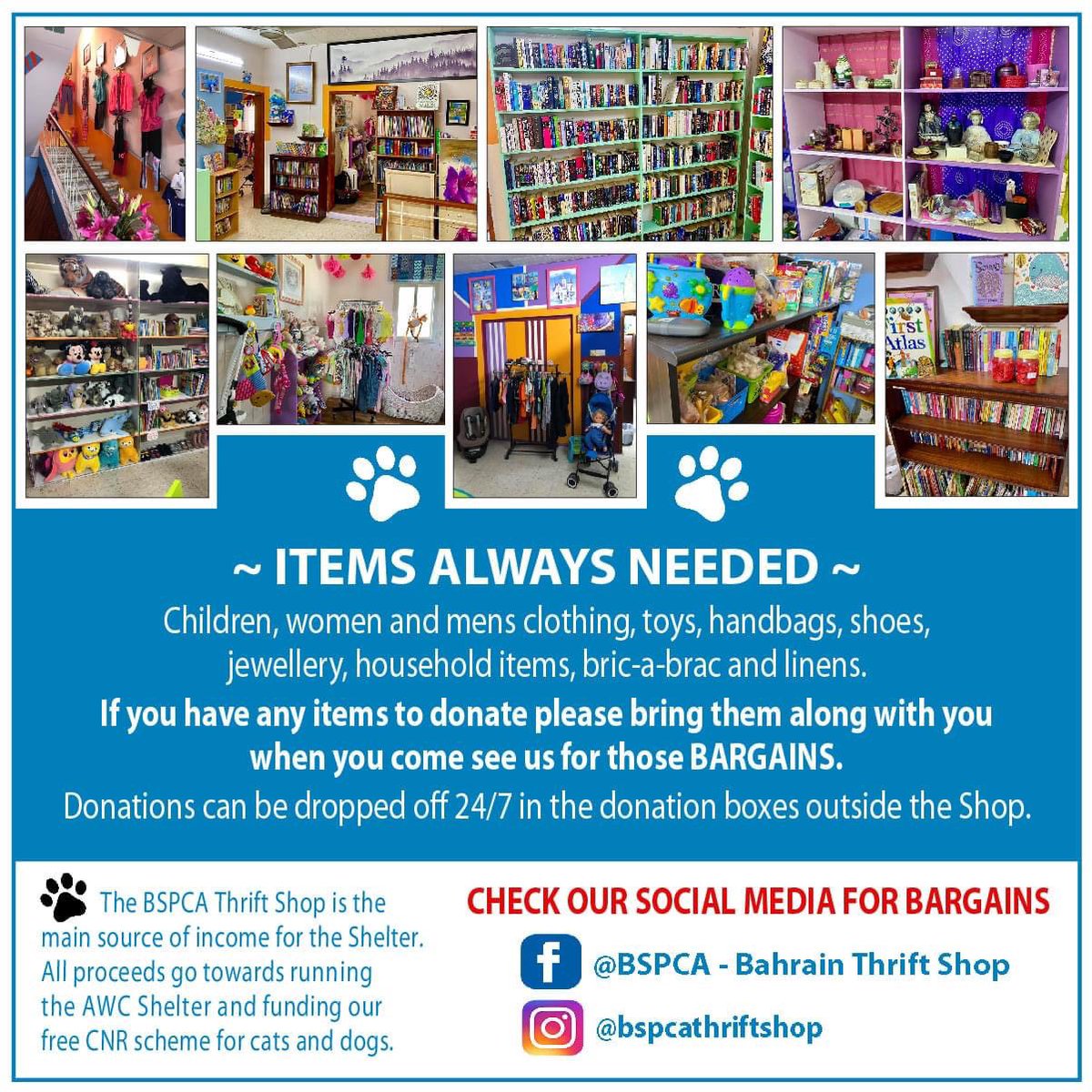 BSPCA_BH's tweet photo. The BSPCA Thrift Shop is THE ethical, affordable shop for clothing, toys, household &amp; jewellery!

A constantly changing Aladdin’s cave of treasures ❤️

Shop or donate directly to the shop:

https://t.co/I6AklT2Snj

#BSPCA #donate #preloved #bargains #secondhand #discount #cheap https://t.co/qOxkeWgfbn