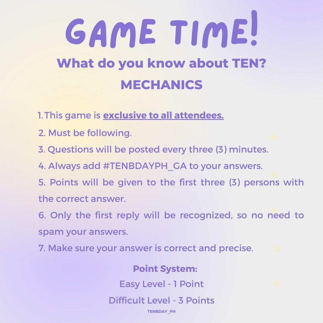 TENBDAY_PH's tweet photo. What do you know about our birthday boy #TENLEE? 👀
The game will commence tonight, February 25, 2023 at 9:00PM PST. See you, Fi10vely attendees! #TENBDAY_2023 #TENBDAYPH_GA https://t.co/DxiWWpF5CX
