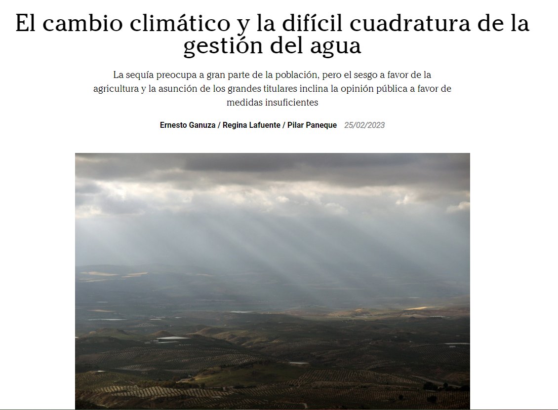 🤗Gracias a @ctxt_es por publicar este análisis de los primeros resultados de la encuesta realizada por el Observatorio sobre #Agua #Sequía #CambioClimatico 
E. Ganuza @eganuza, @IPP_CSIC 
R. Lafuente @relafer, @iesa_csic 
Pilar Paneque, @pablodeolavide 
🌐ctxt.es/es/20230201/Fi…
