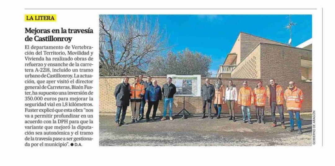 chunta's tweet photo. 👉 Visita a las obras de mejora de la carretera A-2218 que incluye la travesía de #Castillonroy

👉 @BizenFuster1 @Moronyka @AnaPardoSarda @GobAragon en @altoaragon https://t.co/b7sCv5OTea