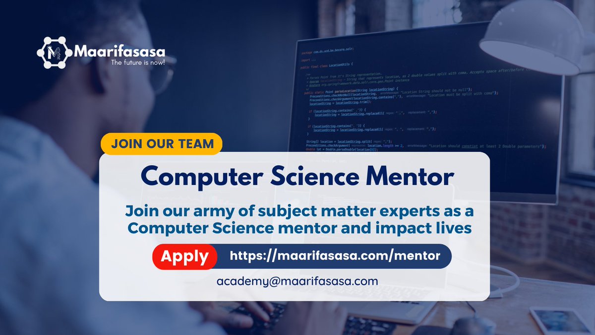 maarifasasa's tweet photo. #partnerships #mentorsourcing #startteaching
Mentor at Maarifasasa academy. Visit the link below to apply https://t.co/iVCLrARX74 https://t.co/ieLQZAVoZ8