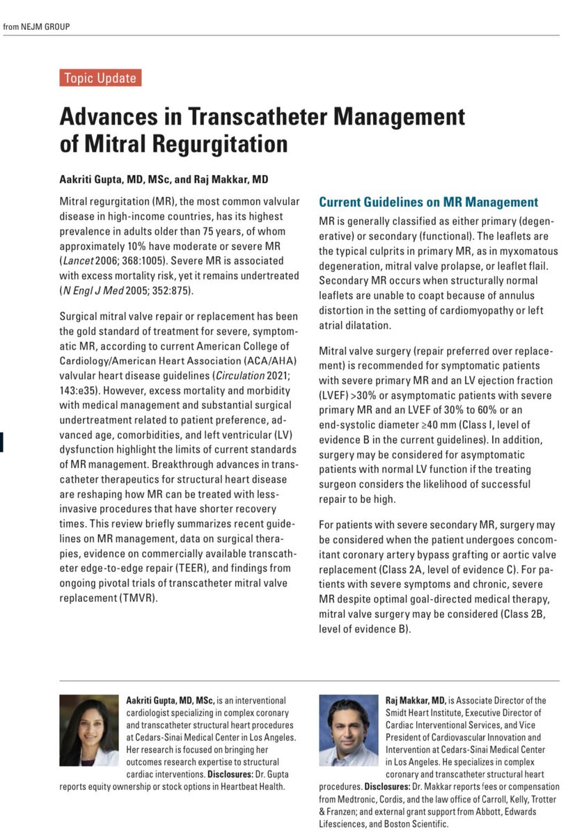Aakriti Gupta, MD MSc (@aakriti_15) on Twitter photo Excited to have had the opportunity to contribute to the <a href="/NEJM/">NEJM</a> Clinical Update on Transcatheter Management of Mitral Regurgitation with <a href="/RajMakkar4/">Raj Makkar</a> - we highlight findings from completed and ongoing trials of TEER and TMVR. <a href="/CedarsSinaiMed/">Cedars-Sinai Academic Medicine</a> <a href="/CedarsSinai/">Cedars-Sinai</a> Excited to have had the opportunity to contribute to the <a href="/NEJM/">NEJM</a> Clinical Update on Transcatheter Management of Mitral Regurgitation with <a href="/RajMakkar4/">Raj Makkar</a> - we highlight findings from completed and ongoing trials of TEER and TMVR. <a href="/CedarsSinaiMed/">Cedars-Sinai Academic Medicine</a> <a href="/CedarsSinai/">Cedars-Sinai</a>