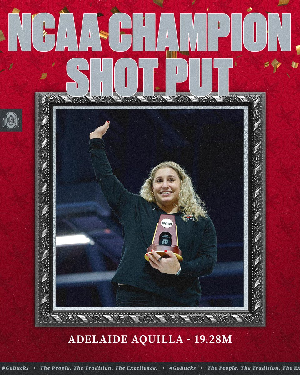 🚨 NCAA Shot Put Champion🚨

<a href="/adelaideaquilla/">adelaide aquilla 🤠</a> wins the FOURTH national shot put title of her career with an indoor PR (19.28m) to break her previous program record!! Congratulations Adelaide ‼️

#GoBucks