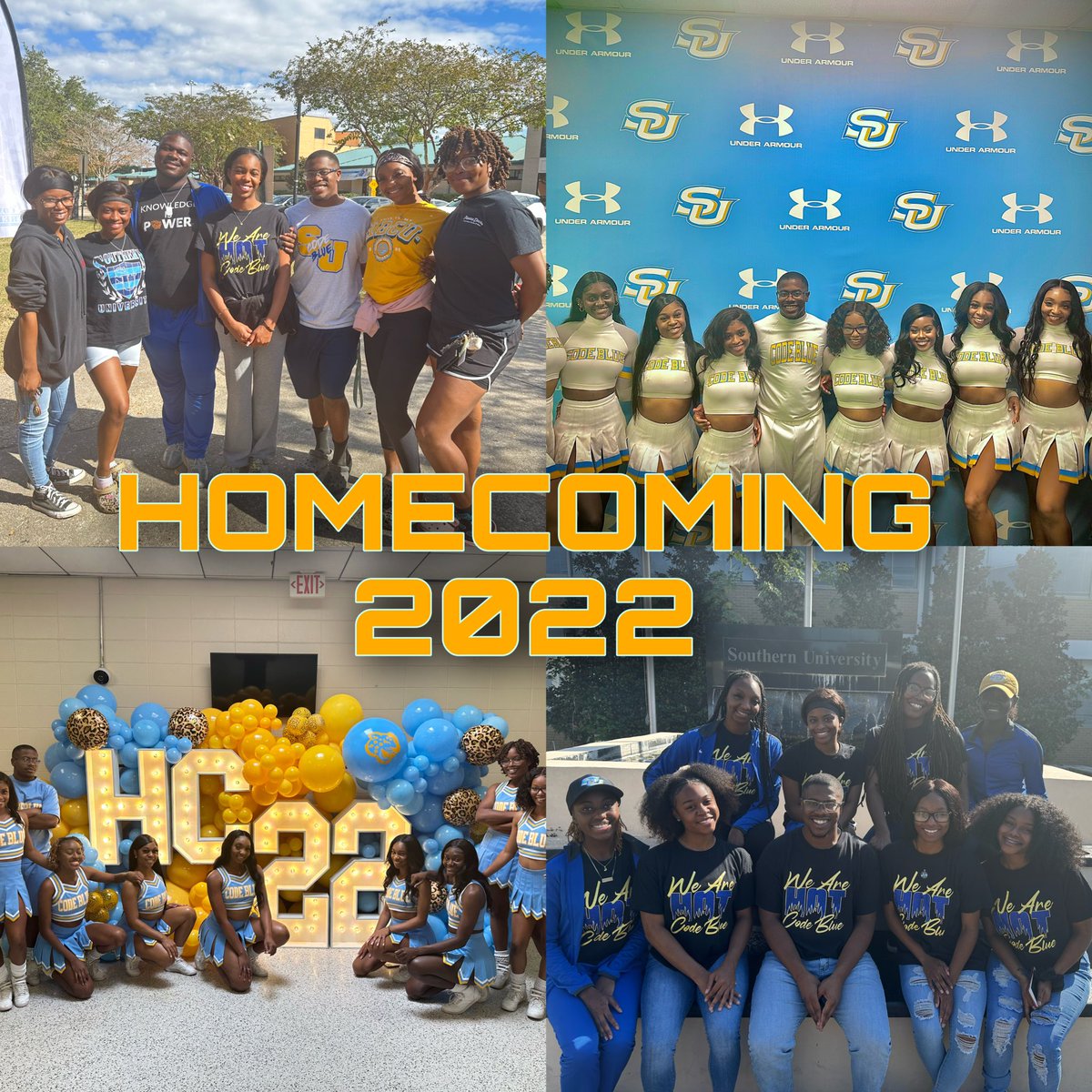 Su_codeblue's tweet photo. The OFFICIAL homecoming 2022 vlog has been published and uploaded to our YouTube channel 🔥 Please make sure you comment, like, and subscribe! Link is in our bio we hope you all enjoy this video! 🙌🏾 #CodeBlueStompNShake #southernuniversity #batonrouge #blackcheer https://t.co/y6fufj32AF