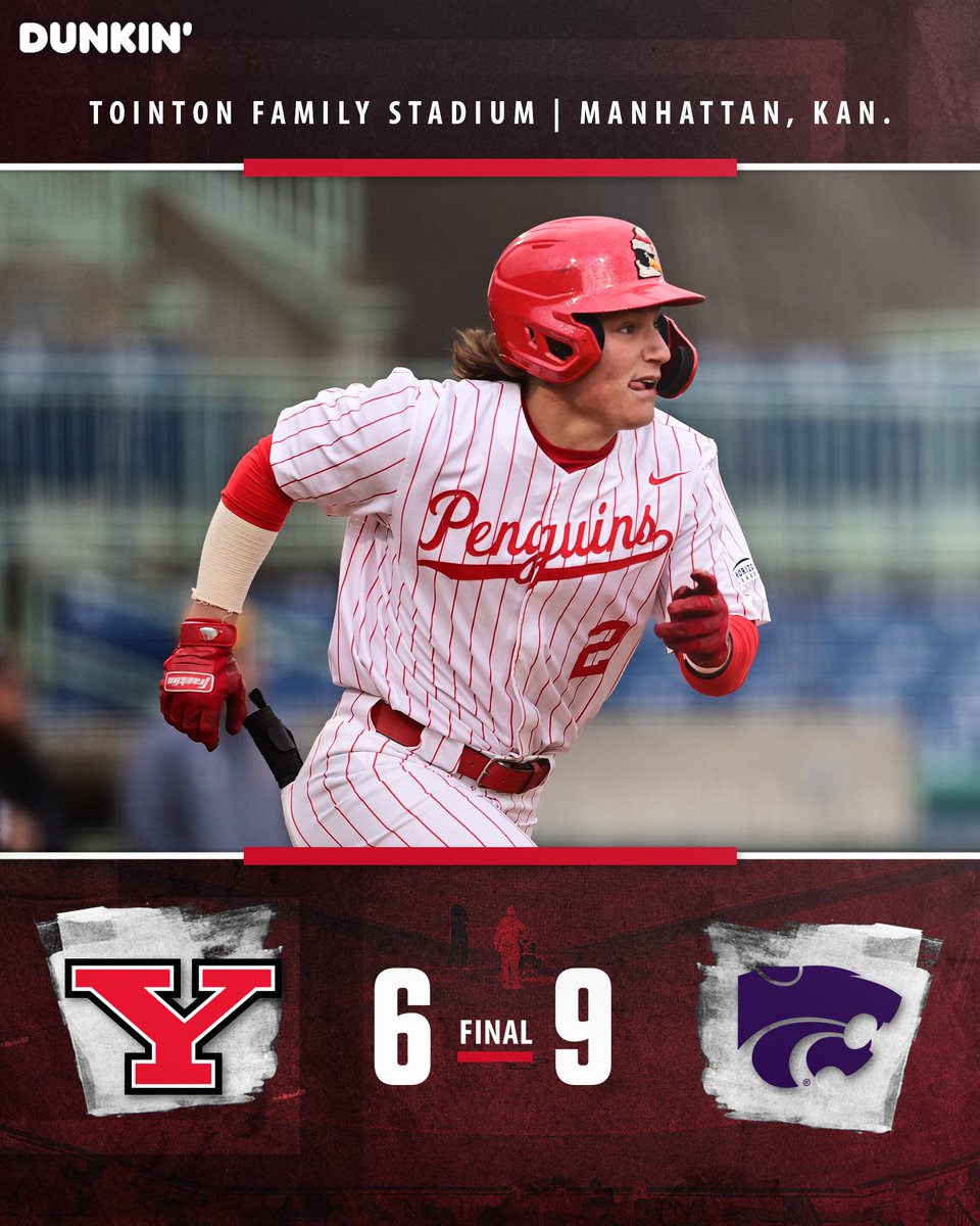 YSUBaseball's tweet photo. Battled but came up short tonight in Manhattan.

Final | KSU 9, YSU 6

Eli Brown had a career-high three hits and an RBI while Eddie Saucedo singled and drove in two runs. We outhit the Wildcats 12-7.

Back to work for the series finale tomorrow at 11 a.m. ET.

#GoGuins🐧⚾️ https://t.co/ESUNdYtaQb