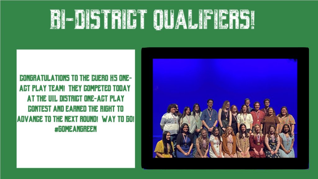 Cuero Athletics is proud to support these students and their leaders.  We wish to congratulate them on a job well done!   #GOMEANGREEN