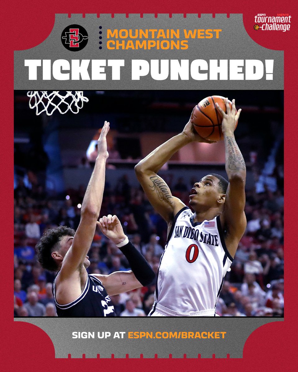 SportsCenter (@sportscenter) on Twitter photo TICKET PUNCHED‼️
<a href="/Aztec_MBB/">San Diego State Men's Basketball</a> are Mountain West champions after holding off Utah State 😤 TICKET PUNCHED‼️
<a href="/Aztec_MBB/">San Diego State Men's Basketball</a> are Mountain West champions after holding off Utah State 😤