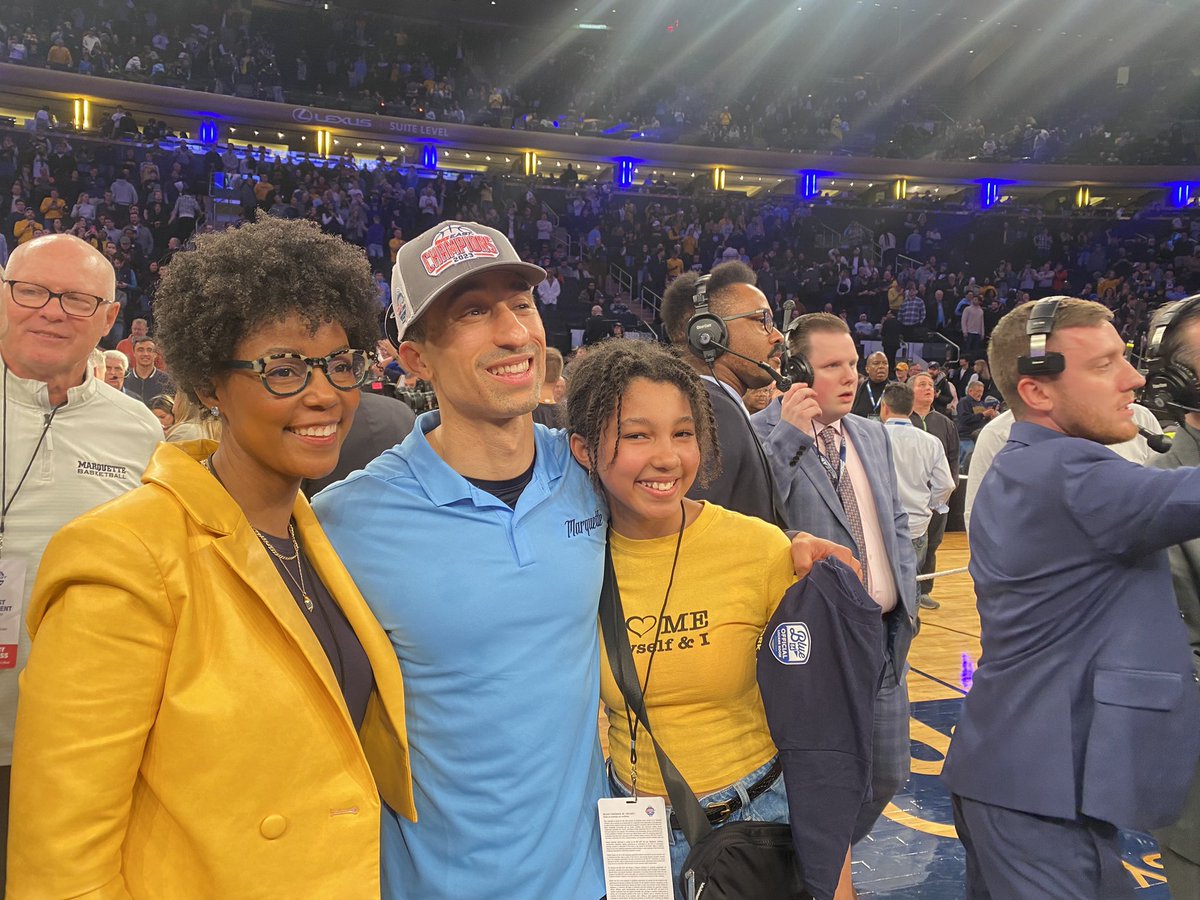 Shaka Smart celebrates with his wife Maya and daughter Zora. What this man has done for Marquette Basketball in two seasons is one of college basketball’s best stories. 

The Golden Eagles are kings of the Big East conference.