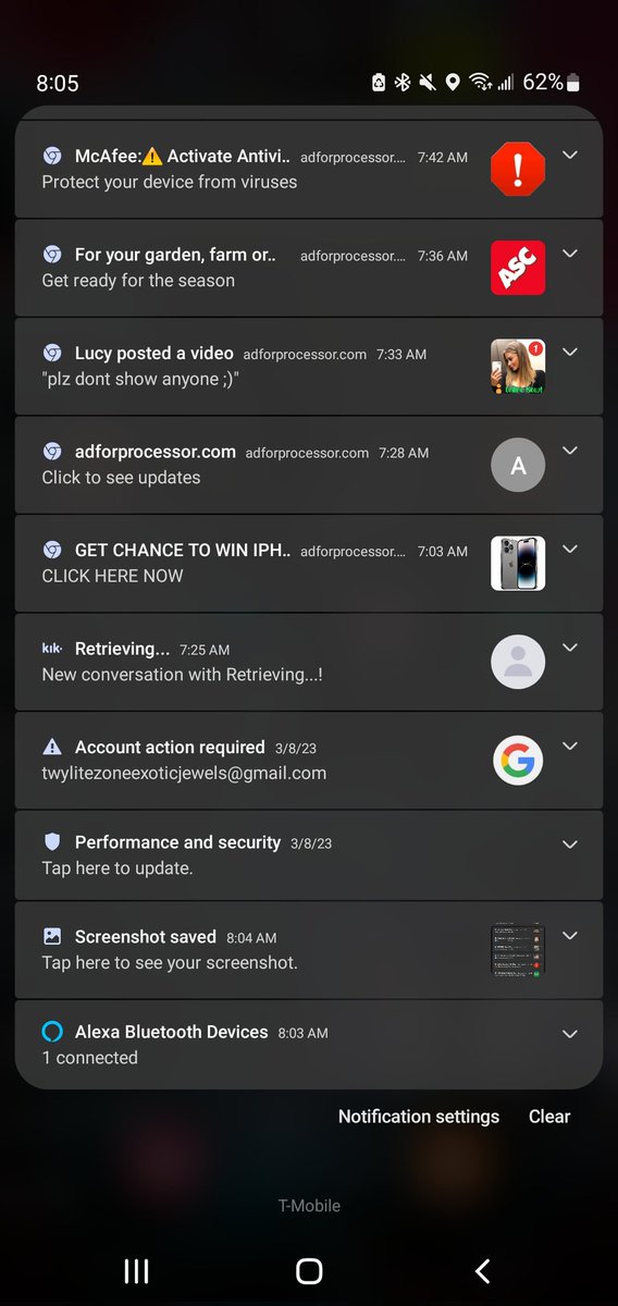 BasedHomieQuan's tweet image. Tfw your filling out a form online and you get one of those plug in pop ups in the middle of it and you're not really paying attention so you tap it, now this is what your notifications look like and no anti-virus or Anti-Malware will remove it.