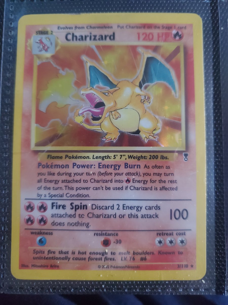 Zodyrus's tweet image. Imma try this again. Im tryin the #tradeup challenge. I wanna eventually get to a Pokemon I can trade for the Reverse Holo Legendary Collections Charizard. I'll start here with the regular Legendary Collection Charizard @BUYSELLTRADETCG @FTC_MARKET @Itz_Pole_Cat @PokieNova