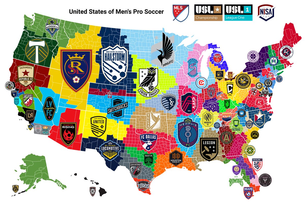 TomArnison's tweet image. After a two year hiatus, here it is:

The United States of Professional Men&apos;s Soccer Map - 2023 Edition

Which team&apos;s stadium are you closest to?