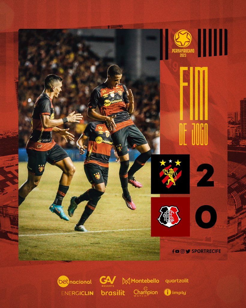 sportrecife's tweet photo. MAIS TRÊS PRA CONTA! VITÓRIA DO LEÃO NO CLÁSSICO DAS MULTIDÕES!

Com gols de Jorginho e Luciano Juba, o Sport vence o Santa Cruz por 2 a 0, na Ilha do Retiro, pelo Campeonato Pernambucano! 🦁🔥 

#SPTxSAN #LeãoNoEstadual https://t.co/JWfGZN99my