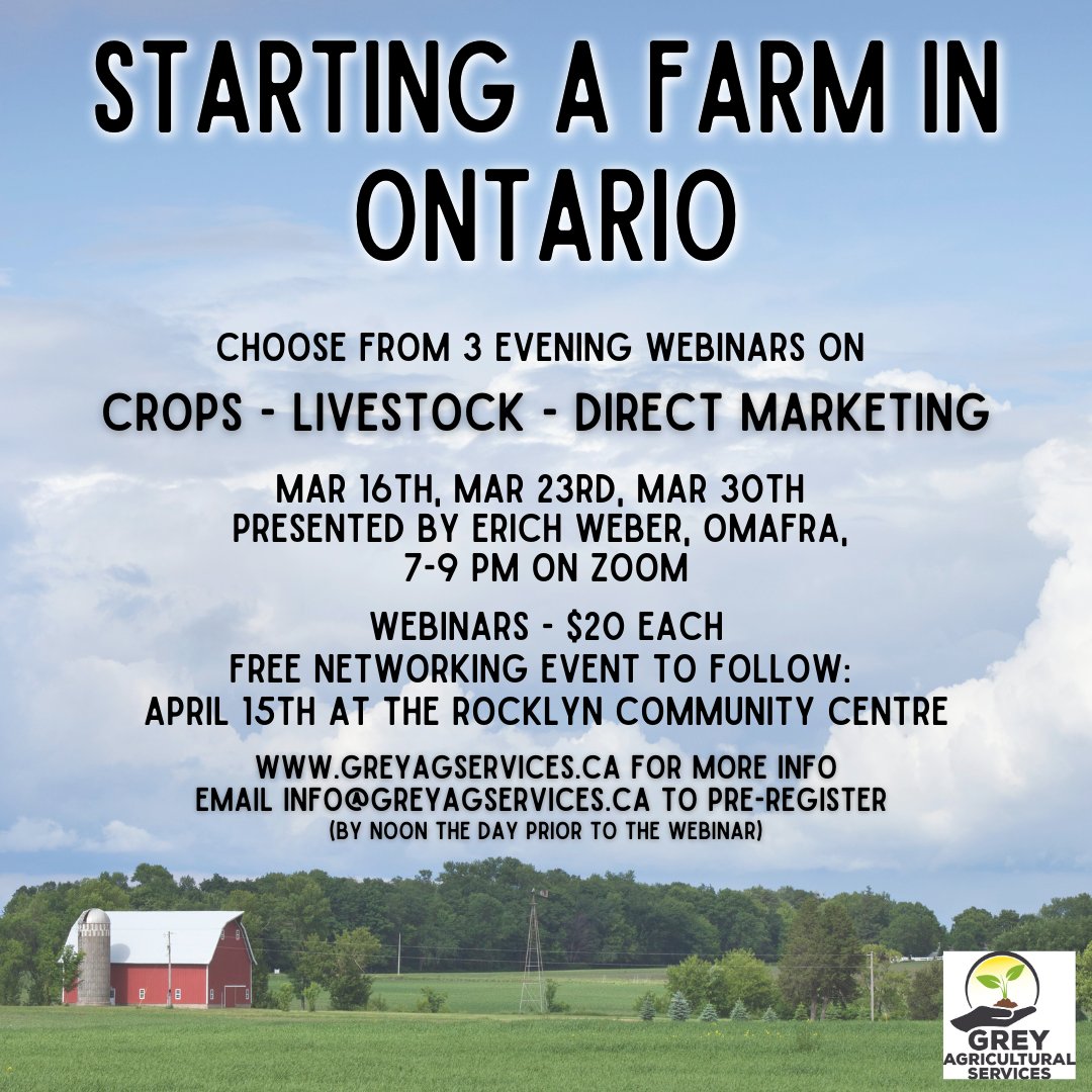 GBFarmersWeek's tweet photo. #GreyAg #WinterCourse
Come learn about Starting a Farm in Ontario! Erich Weber (OMAFRA) will cover business planning, financing, taxes and  which groups can help you out. Email info@greyagservices.ca to register, and go to https://t.co/Kiq4DvbNP1 for more info. #Ontag #Farm365 https://t.co/8lwkMj9gq8