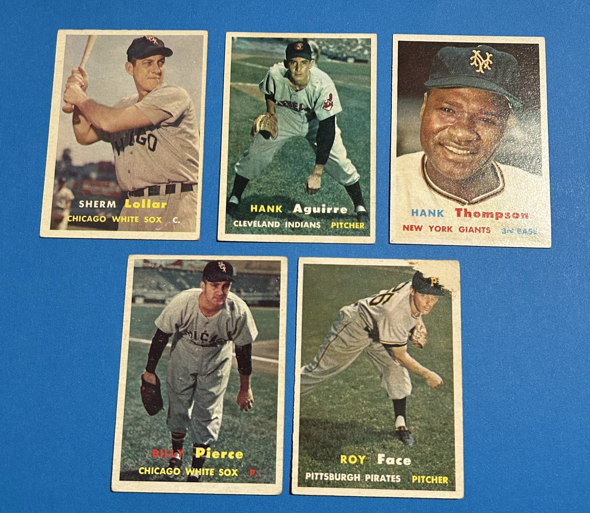 sportsguy_TO's tweet photo. Mail day. Five more for the ‘57 set build. Thanks for the nice deal @BillPaganism. #Setbuilding #57Topps https://t.co/Re0jLXiiz2