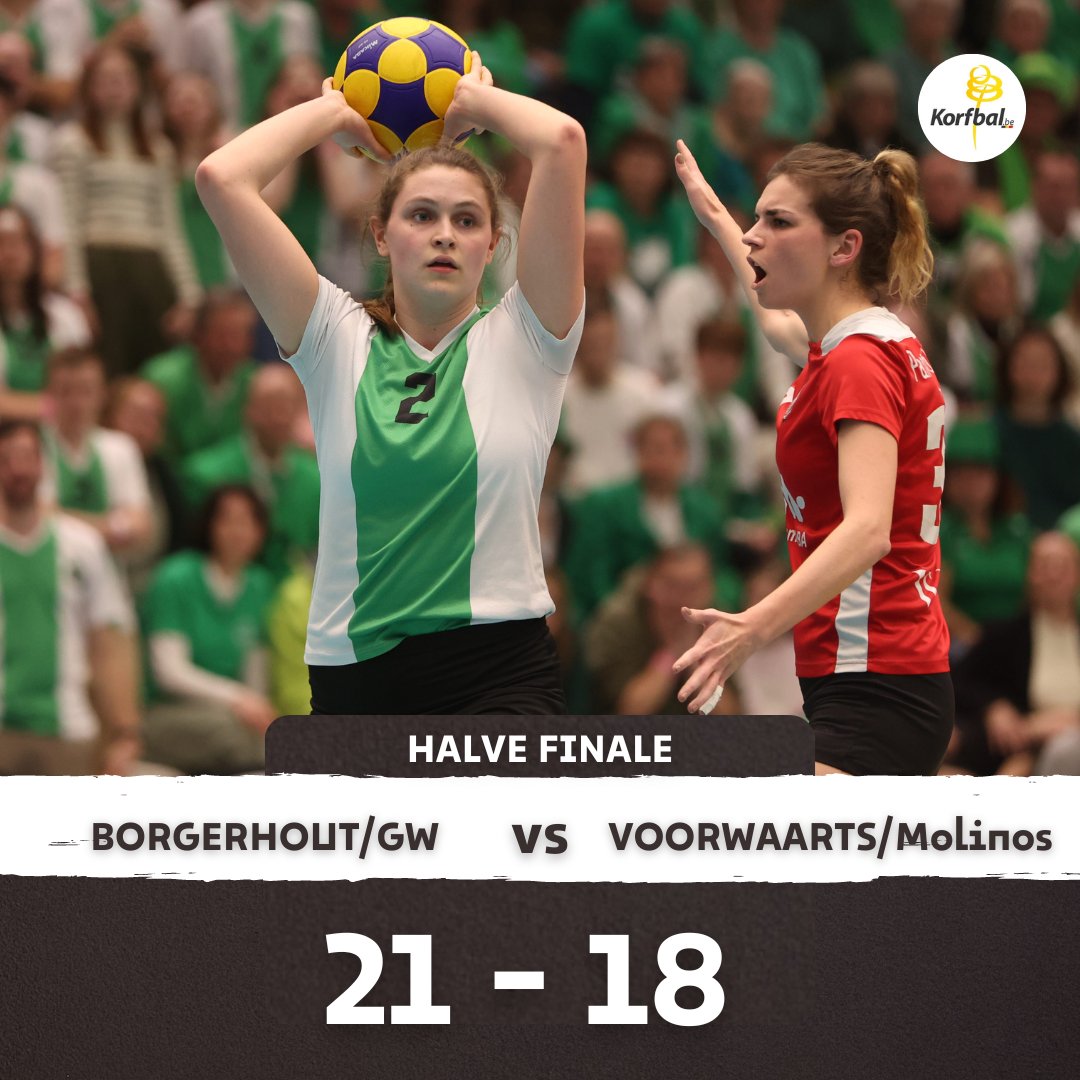 De tweede finalist is <a href="/BGWzebra/">Borgerhout/GroenWit Korfbalclub</a> na een 21-18 zege tegen <a href="/Voorwaartskkc/">Voorwaarts/Molinos korfbalclub</a>. Volgende week nemen ze het dus op tegen <a href="/boeckenberg/">Boeckenberg-korfbal</a> in de #Topleague finale #korfbal <a href="/SportbeatTV/">Star Sport TV</a>  <a href="/sporza/">sporza</a> <a href="/SportVlaanderen/">Sport Vlaanderen</a> #Herentals