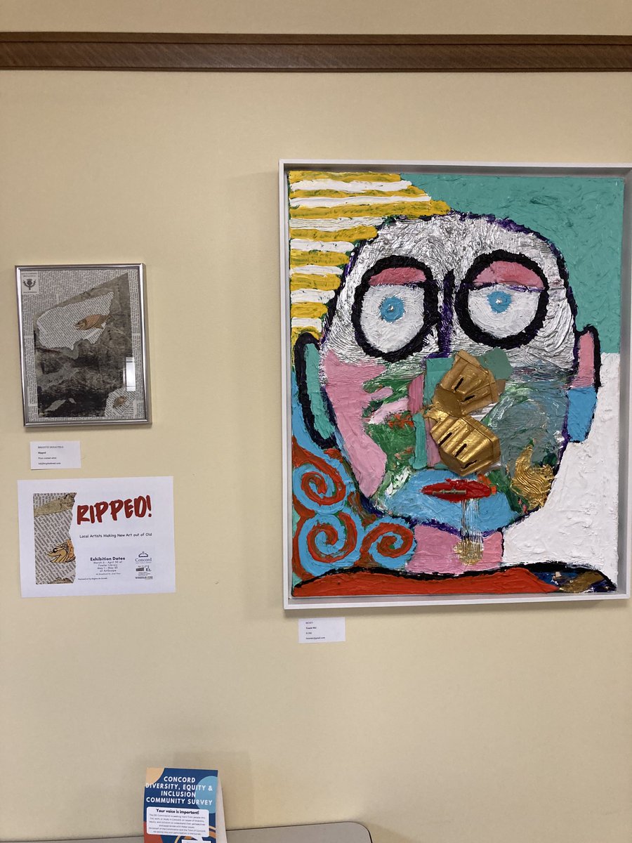 RIPPED! So happy to have Swanboats and three other collages in the gallery show ⁦@ConcordLibrary⁩❤️Fowler ❤️ branch. Come by and see what great company my artwork is on display with. West Concord is sure to wow you, too!