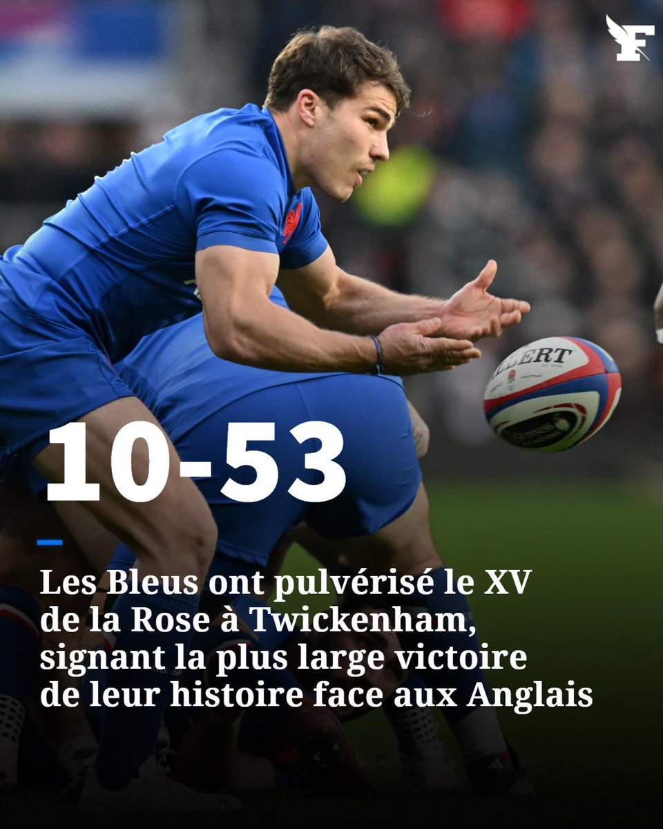 Dix-huit ans que la France attendait cela. Une victoire à Twickenham dans le Tournoi des six nations. L'attente a pris fin ce samedi. Et de quelle manière ! Sept essais inscrits pour une terrible humiliation 53 à 10.

➡️ lefigaro.fr/sports/rugby/6…