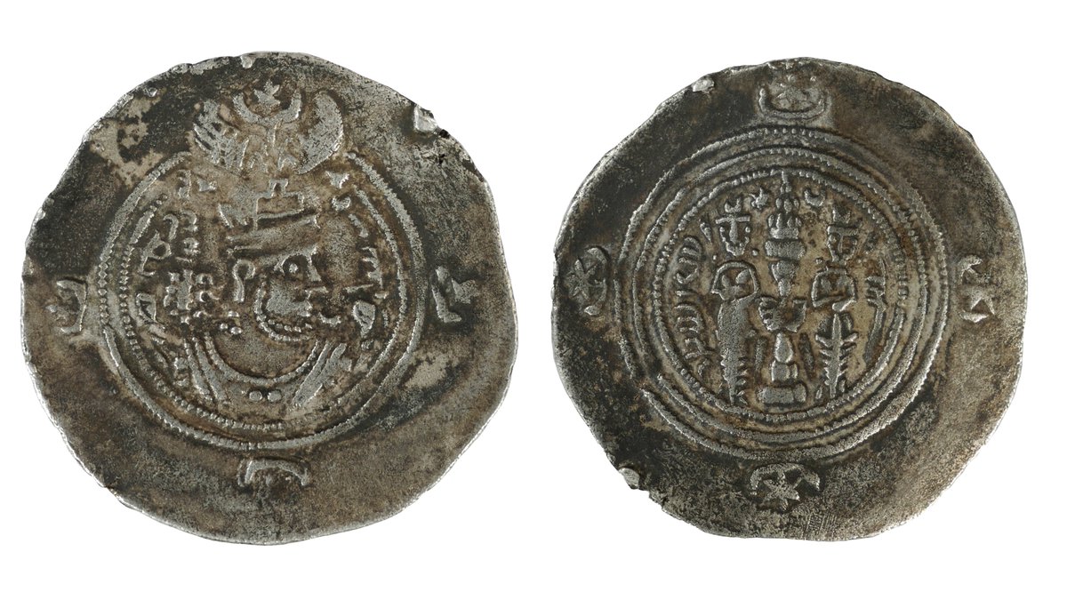 Another coin of the Sasanian king, Khusro II, has just turned up in Britain, this one found in Clatterbridge, on the Wirral & prob made 615-18 in Shiraz. @findsorguk LVPL-BED8F3. Great discussion of others by @caitlinrgreen caitlingreen.org/2017/07/sasani…
