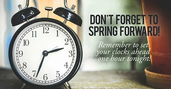 RFDPIO1's tweet photo. The change for Daylight Savings time is tonight.
Time to take care of a few safety essentials: 
⏰ Turn the clocks forward. 
🔋 Change smoke detector batteries. 
@CityRochesterNY @mcfw https://t.co/dbL8EOAttL