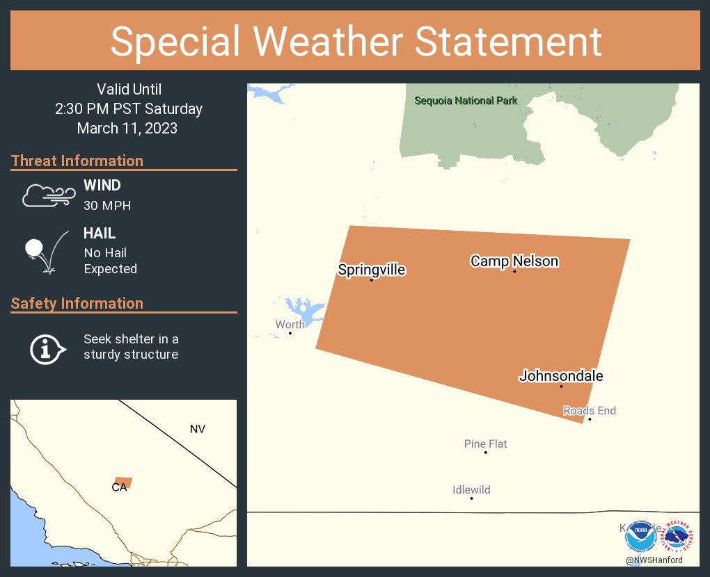 NWS Hanford on Twitter "A special weather statement has been issued