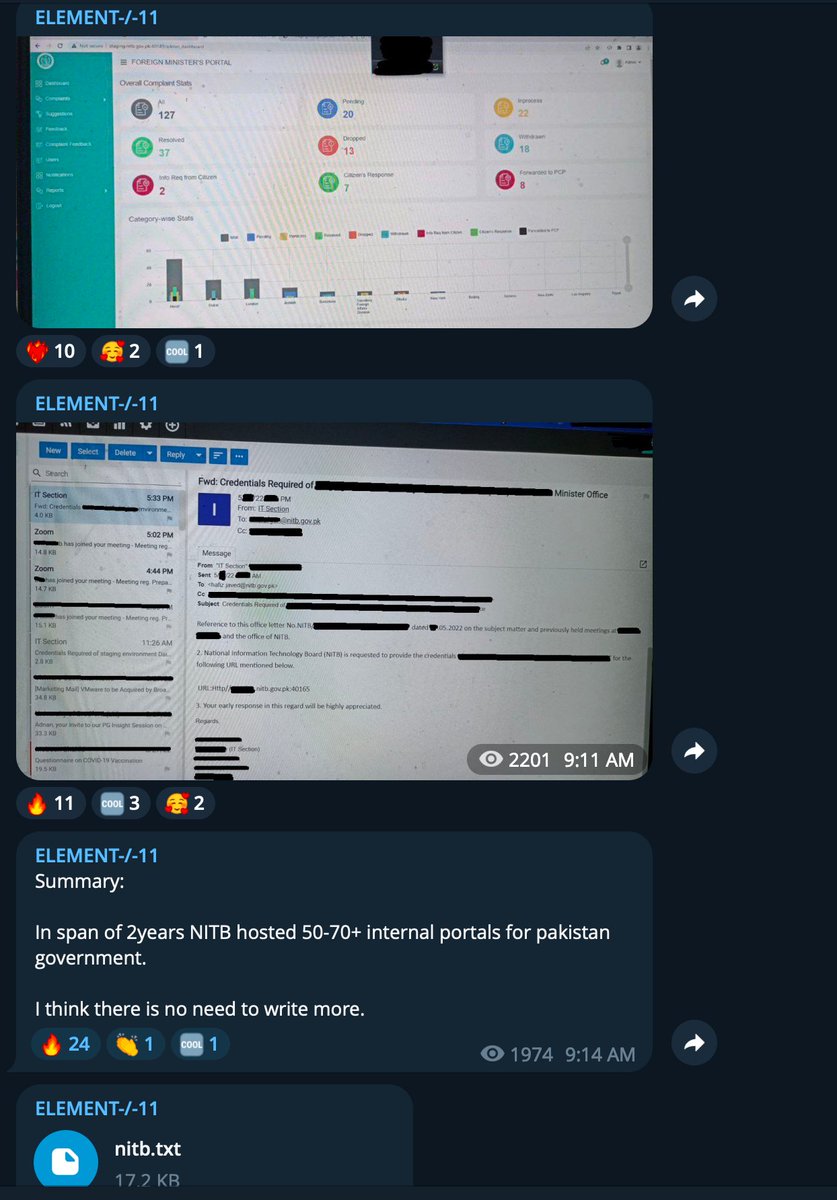 deFr0ggy's tweet photo. Element-/-11 has shared screenshots to prove evidence against the @NationalITBoard tweet related to the security measures already in place. (Admin Dashboard, Email Comms, Sessions Information) have been shared by the Threat Actor on their Telegram Channel stating that they are in https://t.co/BgCi7qbBrb