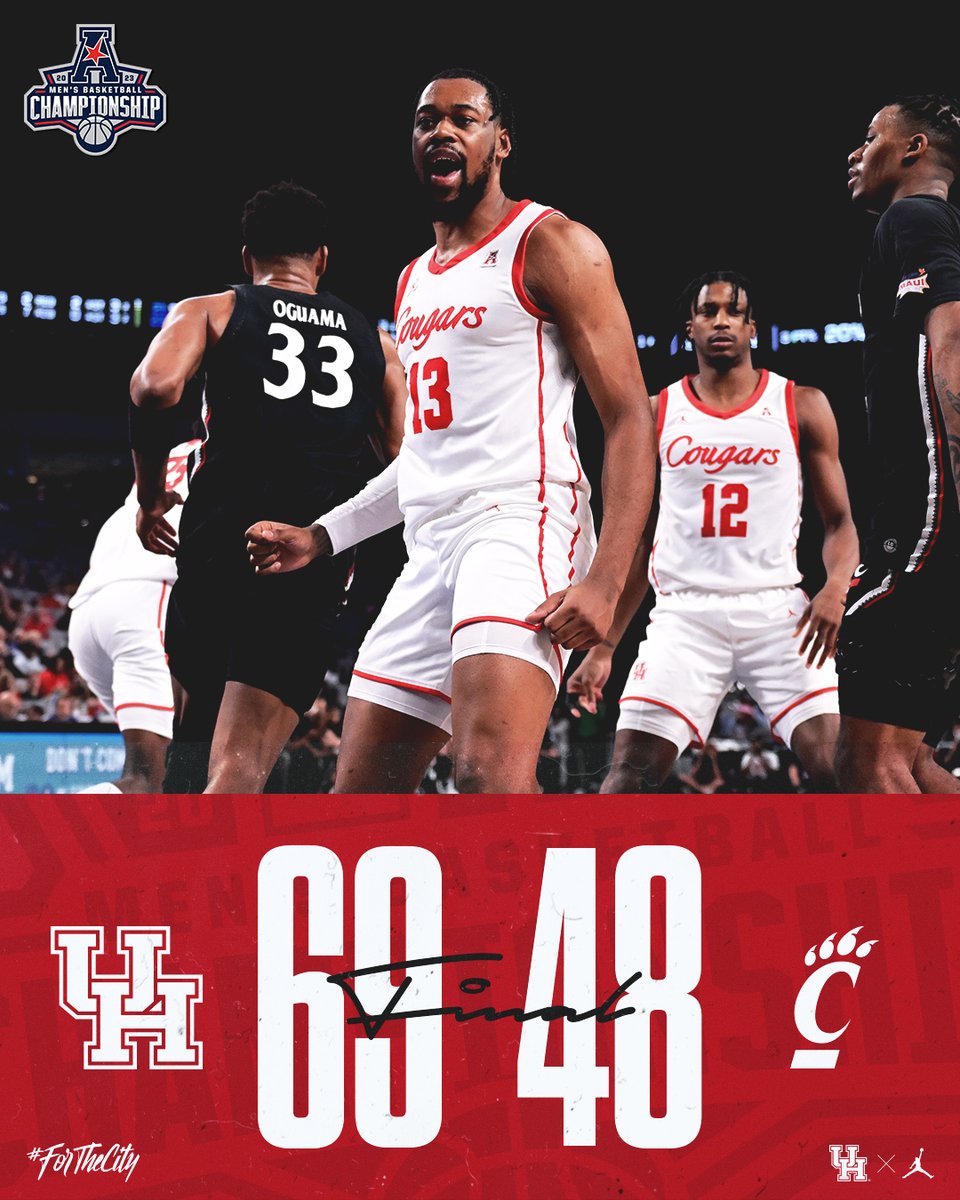 UHCougarMBK's tweet photo. COOGS WIN!
presented by @thejointchiro 

 Moving on to the @American_MBB Title Game!

@JwanRoberts13 | 16 pts | 8 rebs
@Thejshead | 16 pts | 9 asts
@JaraceW | 13 pts | 8 rebs

#ForTheCity x #GoCoogs https://t.co/uHxMM1TSPY