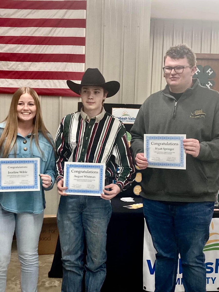 PurdueExtSulli's tweet photo. Happy Ag Day 2023! Look at all these hard working 4-Hers and 4-H volunteers. Congratulations Ag Day scholarship winners Jocey Wible, Gus Whitman, and Wyatt Springer! 🍀 https://t.co/wkXD1YlY3F