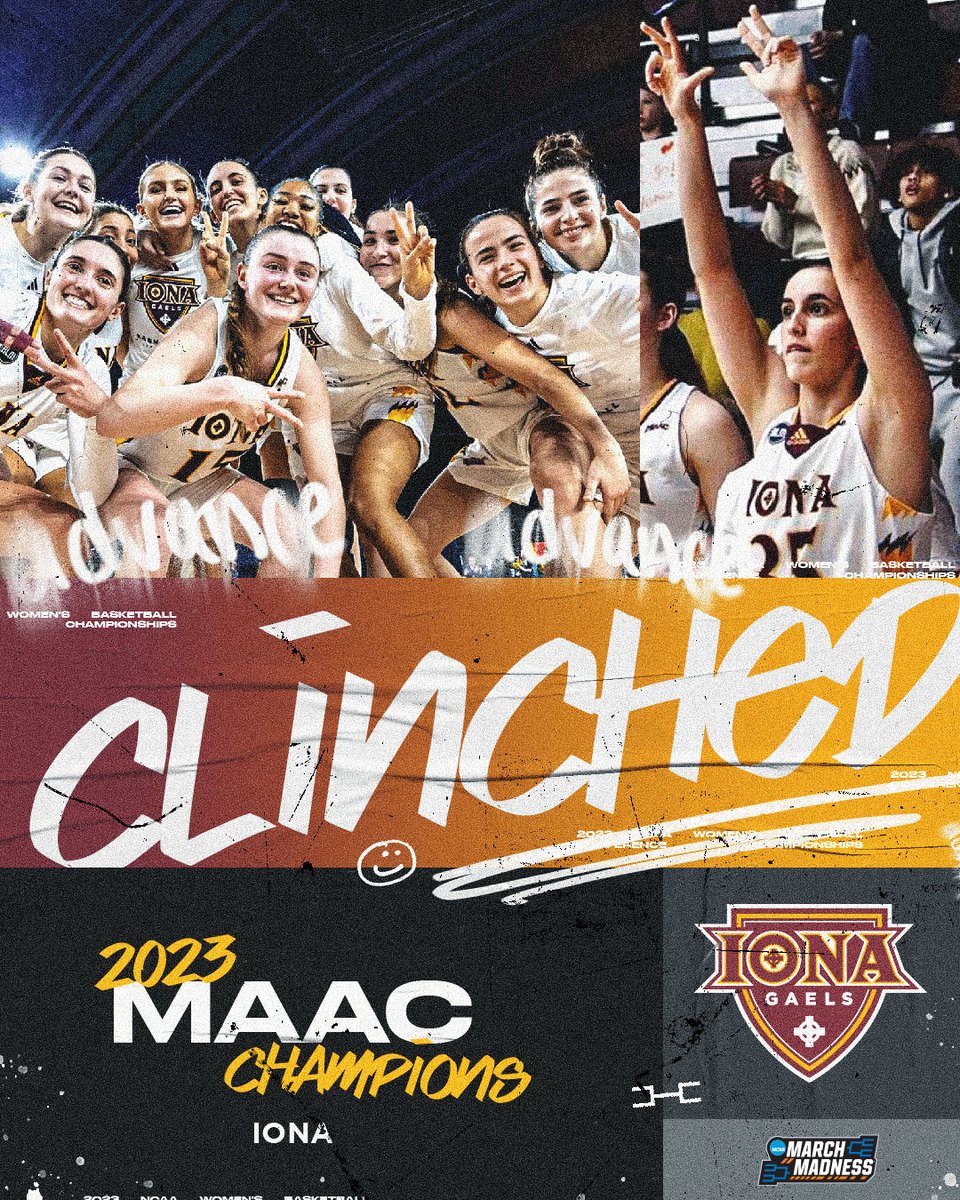 NCAA March Madness (@marchmadnesswbb) on Twitter photo The Gaels are going DANCING ๐
<a href="/MAACSports/">#MAACSports</a> regular season champion <a href="/IonaWBB/">Iona Women's Hoops</a> secured their second conference title and NCAA Tournament bid since they first clinched in 2016!
#MarchMadness The Gaels are going DANCING ๐
<a href="/MAACSports/">#MAACSports</a> regular season champion <a href="/IonaWBB/">Iona Women's Hoops</a> secured their second conference title and NCAA Tournament bid since they first clinched in 2016!
#MarchMadness