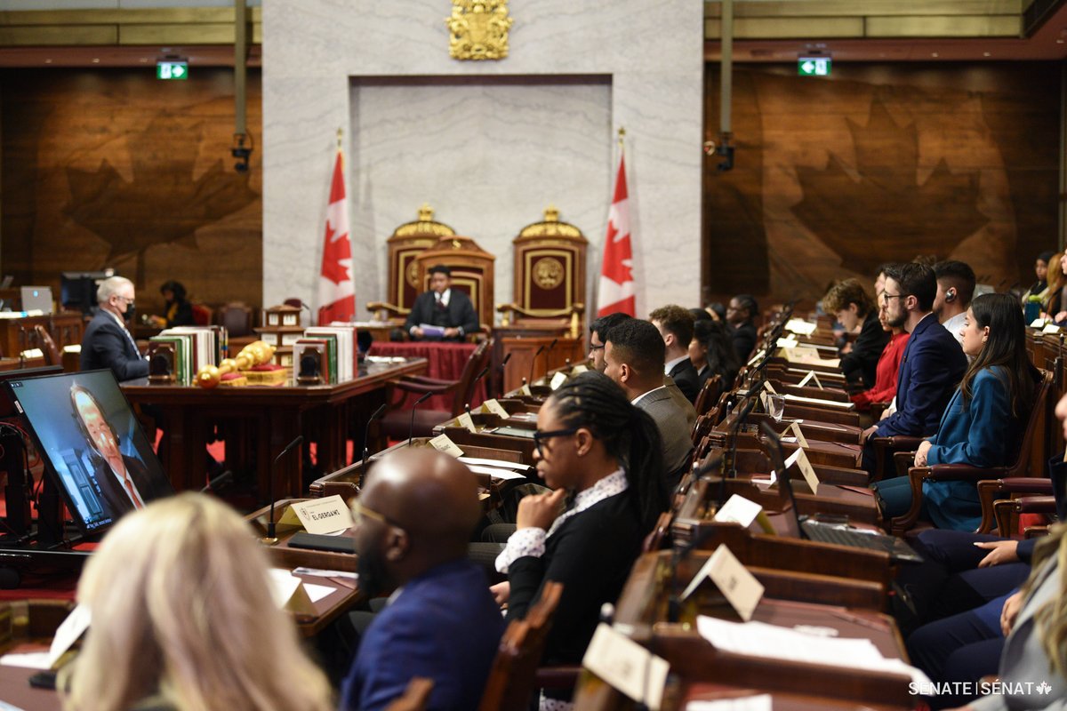 SenateCA's tweet photo. Thank you @SenMarcGold, for participating in today’s question period with model senators in the Red Chamber! 

#SenCA #ModelSenate2023 #SENgage https://t.co/eUMt6Dtig4