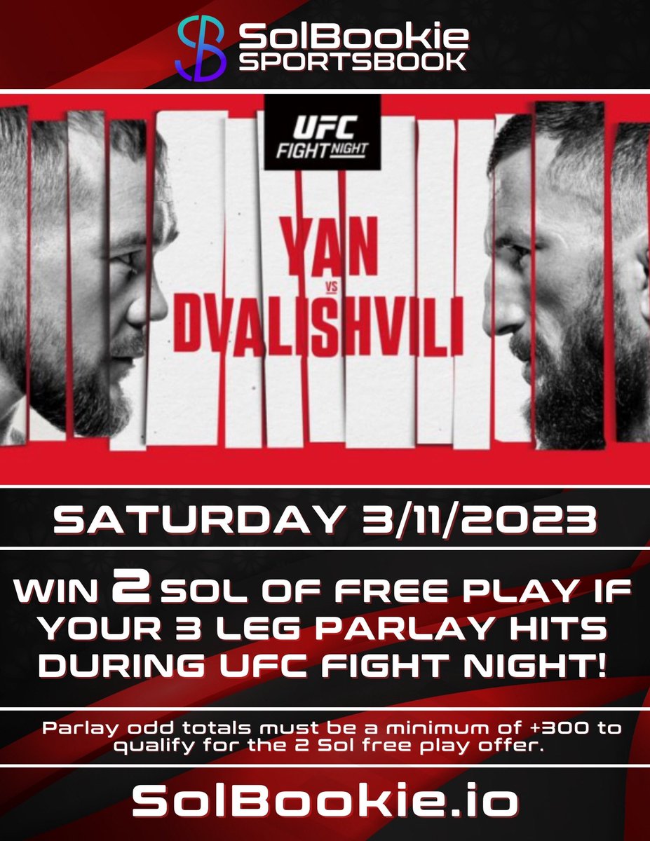 VBookieSports's tweet photo. Fight Night!! Get your bets in now at SolBookie! 

Refer your friends to earn 25% commissions paid monthly for life! 🤑 https://t.co/9WFUENiDOJ