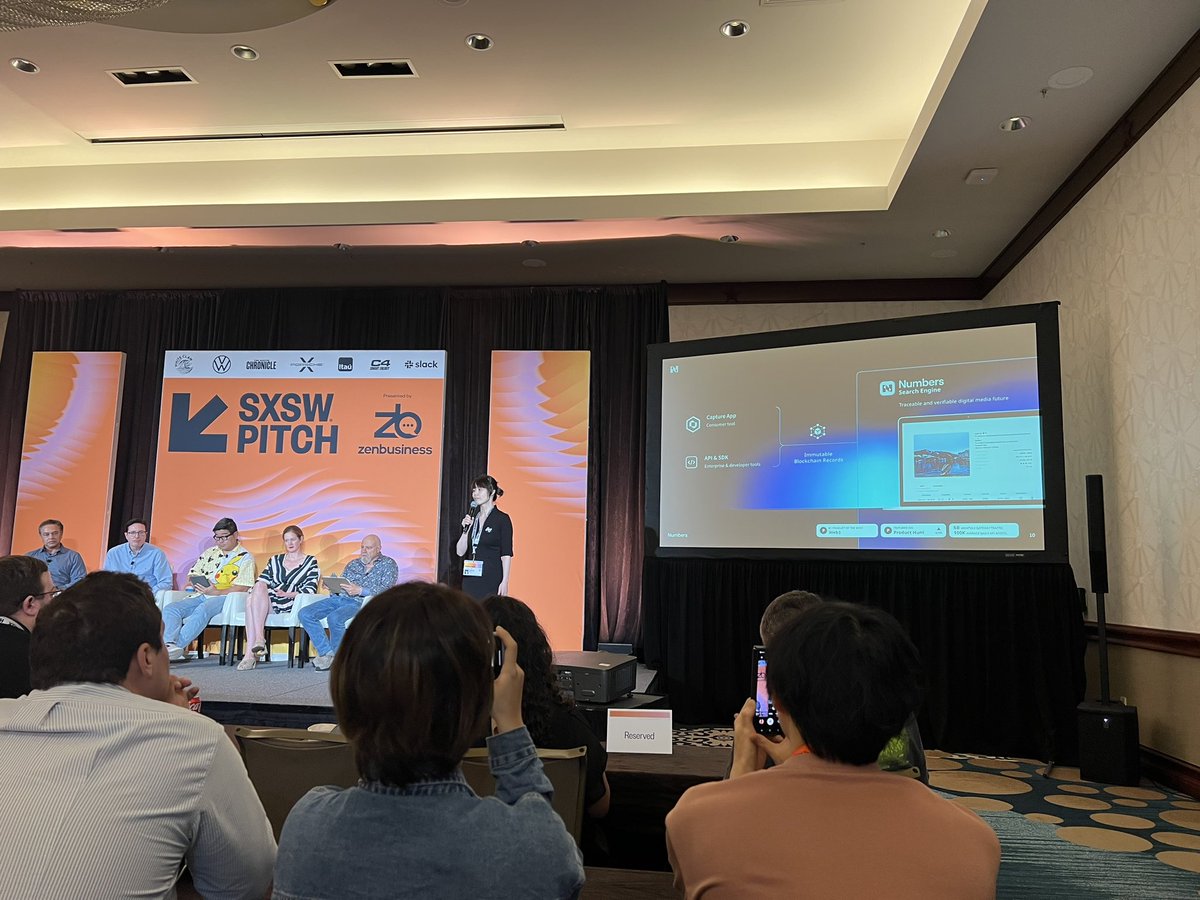 peterhillowe's tweet photo. Highlight company of Day 1/2 of @sxsw Pitch is @numbersprotocol, which helps people verify visual digital media authenticity, including AI generated. Timely! #sxswpitch https://t.co/NvM6Tnm6Yn
