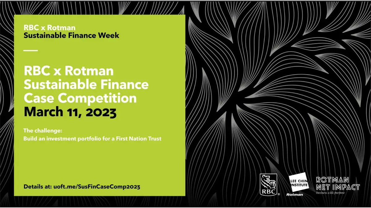 Lee_Chin_Inst's tweet photo. Congrats to the winners of the 2023 @RBC x @Rotmanschool #SusFin Case Comp, focusing on a First Nations Trust: #1 @UTMMScSM MSc of Sust Mgmt, @UTM; #2 @Master_FRM @rotmanschool @UofToronto; and #3 @SchulichSchool of Business, @YorkUniversity. #celebrate #reconciliation https://t.co/s3s2K2dX4H