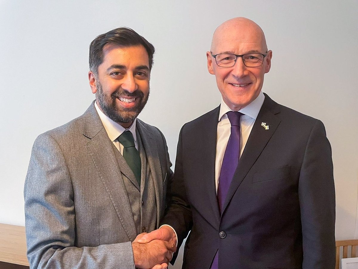 John Swinney backing Humza Yousaf for SNP leader. 'Humza is best placed to lead our party because he will strengthen the SNP as a force for progressive change in Scottish politics,' he says.
