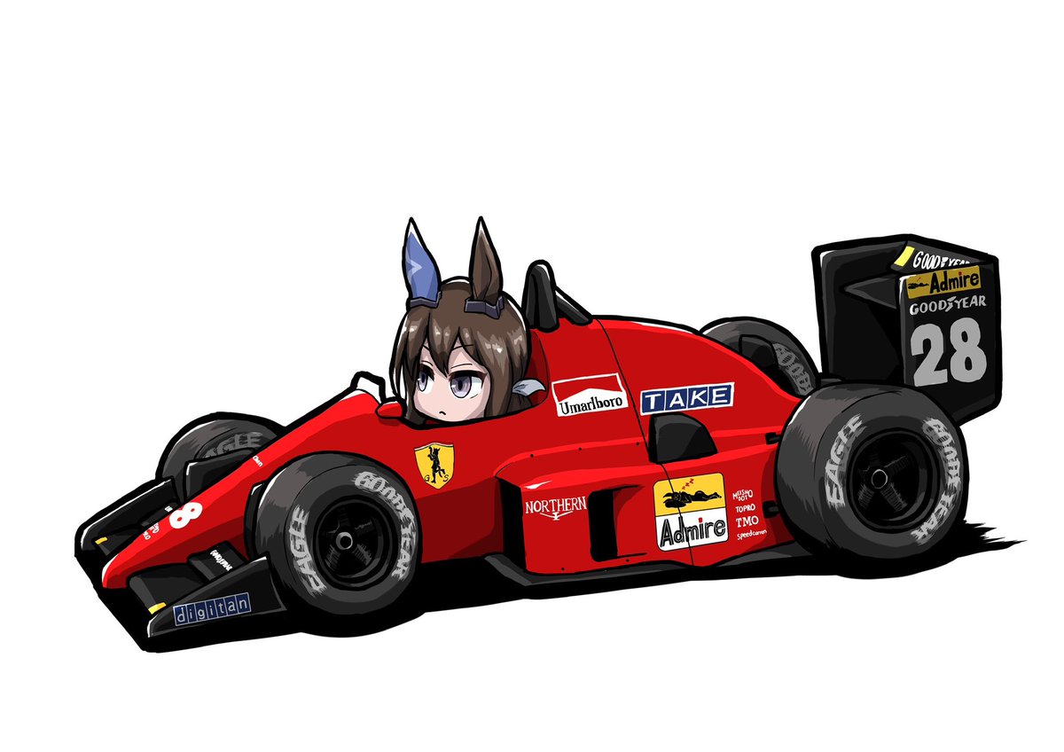 admire vega (umamusume) 1girl animal ears vehicle focus horse ears motor vehicle ground vehicle car  illustration images