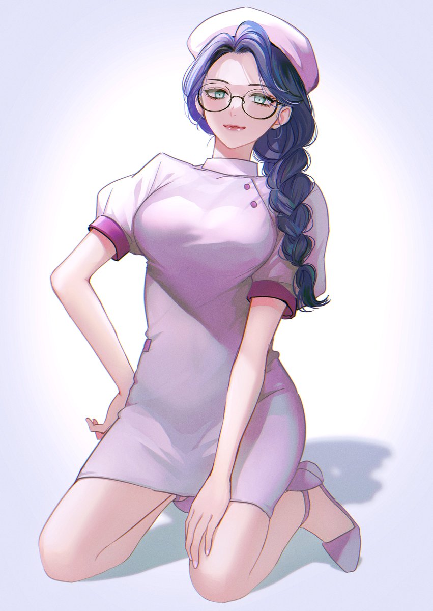 1girl solo nurse cap glasses nurse hat long hair  illustration images
