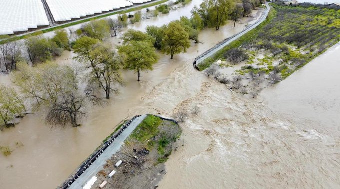 Drone image of Pajaro River flooding