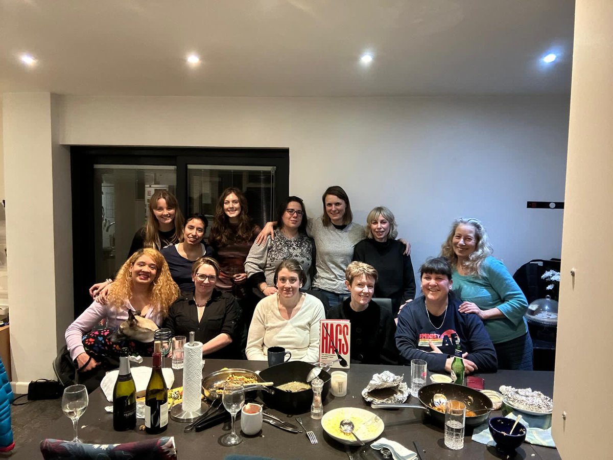 8RosarioSanchez's tweet photo. Current hags and prospective hags (hopefully!) celebrating all hags: past, present &amp; future.

Featuring the OG Hag Queen, @Glosswitch, plus @WomenTalk_Back, @AJgilkinson,  @LooLovesTea, @Sally_Paradise, @HartleyThinking &amp; more phenomenal women for a lovely evening of feministing. https://t.co/yX1DasmPjL