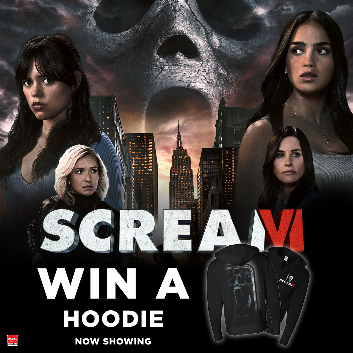 New York. New rules. 

To celebrate the release of SCREAM VI, Now Showing at Dendy Cinemas you could WIN a limited edition hoodie!
 
Enter at the link below for your chance to WIN!
woobox.com/89ck6h