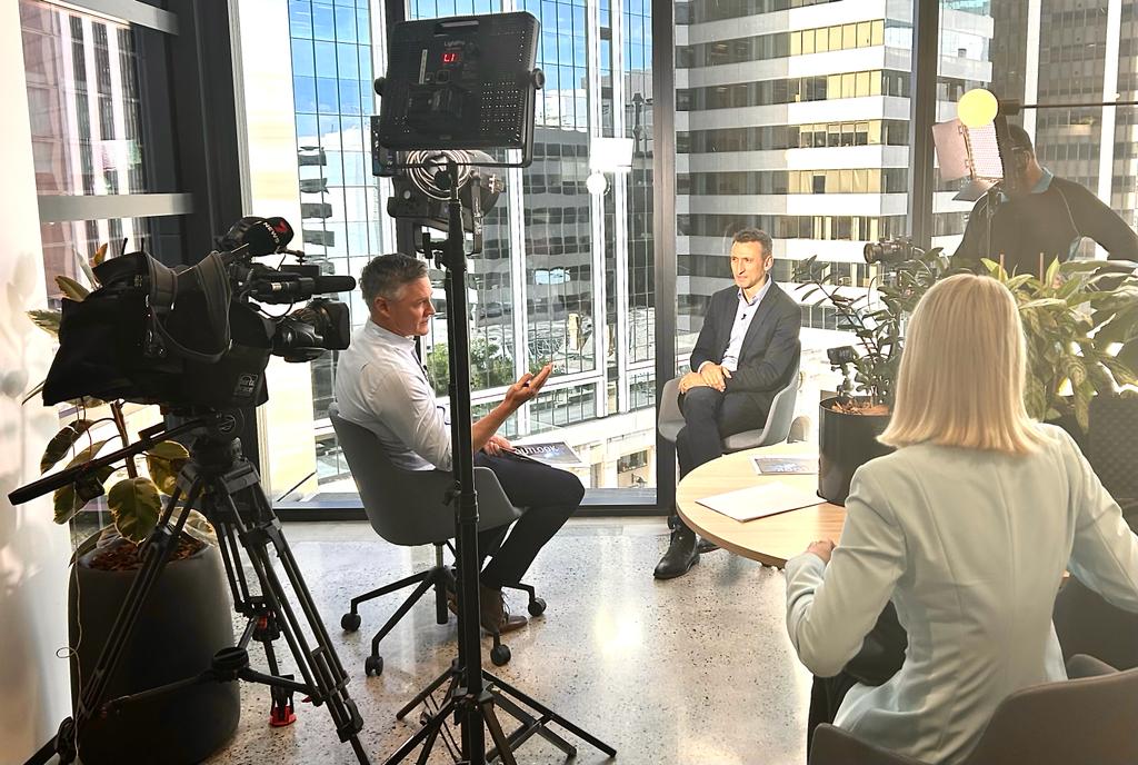 ThomasRayAdolph's tweet photo. Here’s a glimpse behind the scenes of our @CCIWA @AaronMorey interview with @flashpoint7wa Tim McMillan, on today's release of @CCI_WA economic ‘Outlook’ report for WA in 2023.

If you’re watching in WA, it’ll air shortly on @SevenPerth https://t.co/67Bq2uYcPb