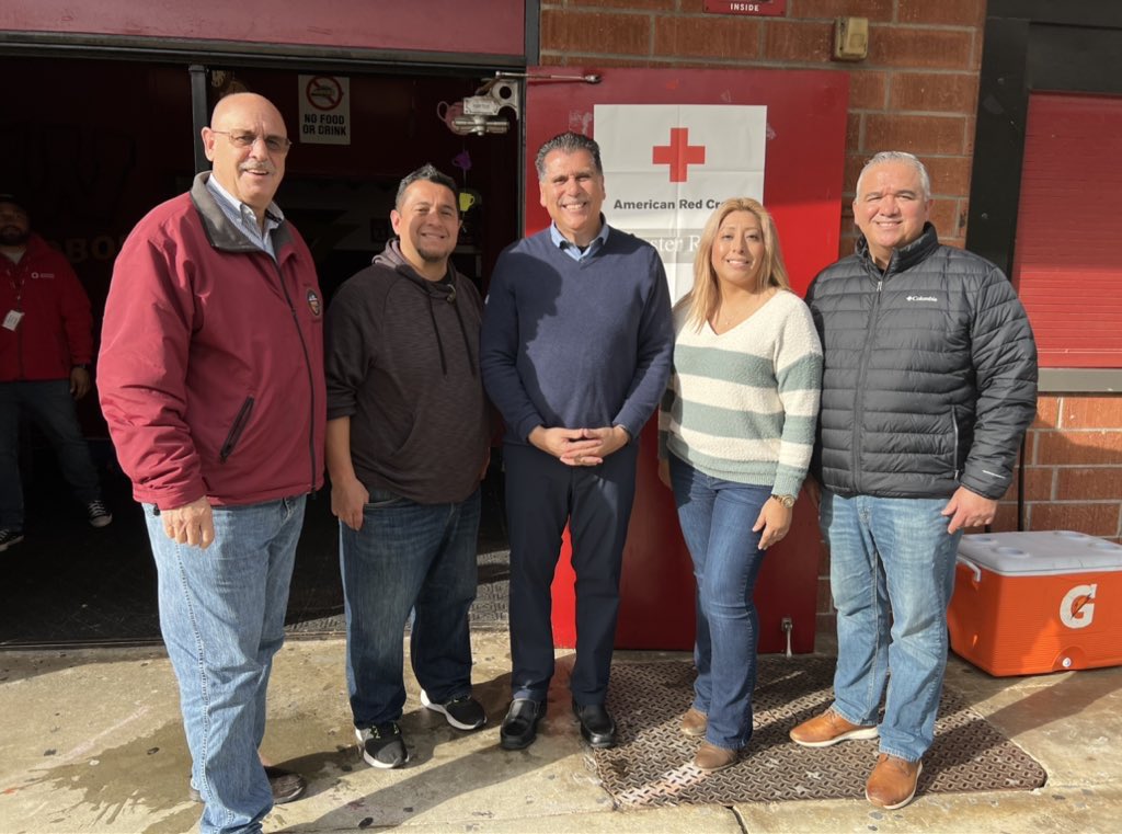 LACoSheriff's tweet photo. As the barricade incident remains ongoing in the city of Valinda, I visited with residents who have been displaced. 

I understand this is a difficult time for the #Valinda community &amp; appreciate the public’s patience.
Thank you to @RedCrossLA 

See more: https://t.co/7IYKmUIgKr https://t.co/49KpMRjlGT