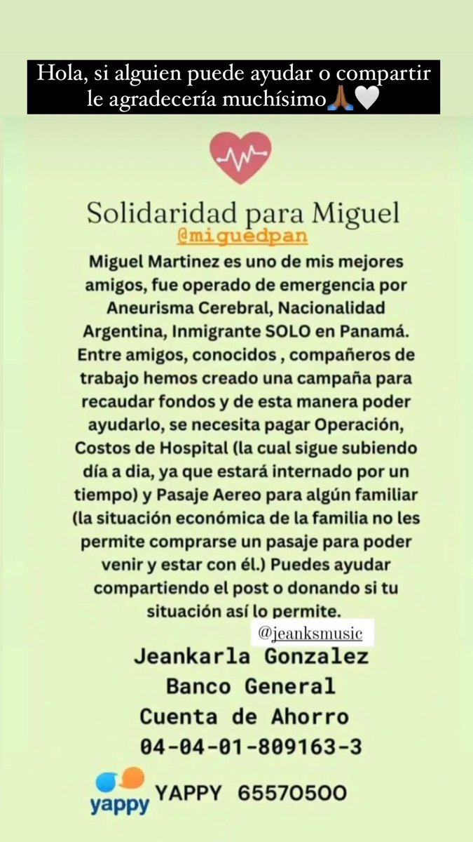 Hola a todos, agradecería si pueden ayudar a Miguel en este momento. Una Donación o RT para que seamos más, sería de mucha ayuda