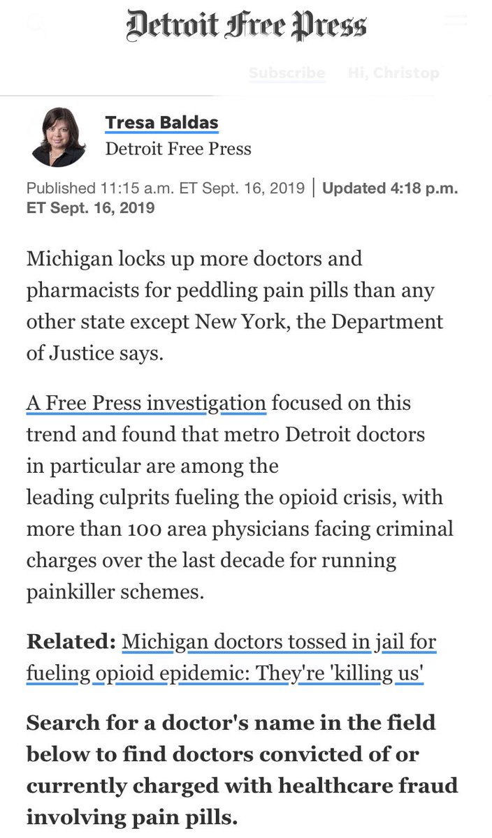 <a href="/ibdgirl76/">Bev Schechtman🇮🇱</a> Take a look at how they smear doctors who treat pain in Michigan. @tbaldas <a href="/freep/">Detroit Free Press</a>