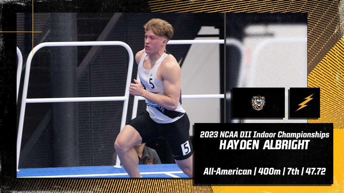 fhsuathletics's tweet image. ALL-AMERICAN! Hayden Albright finishes seventh in the 400m dash, crossing the line in 47.72 to earn his third All-American trophy! #DefendTheFort x #BeatSomebody