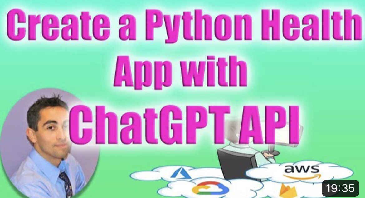 CarlosCloudDev's tweet photo. Tutorial: How to create a health advisor app with ChatGPT API and Python.        https://t.co/USwDMguDgy       #python #gpt #tutorial #webdev #learnprogramming #chatgpt #chatgptapi https://t.co/JOL1T9n2we