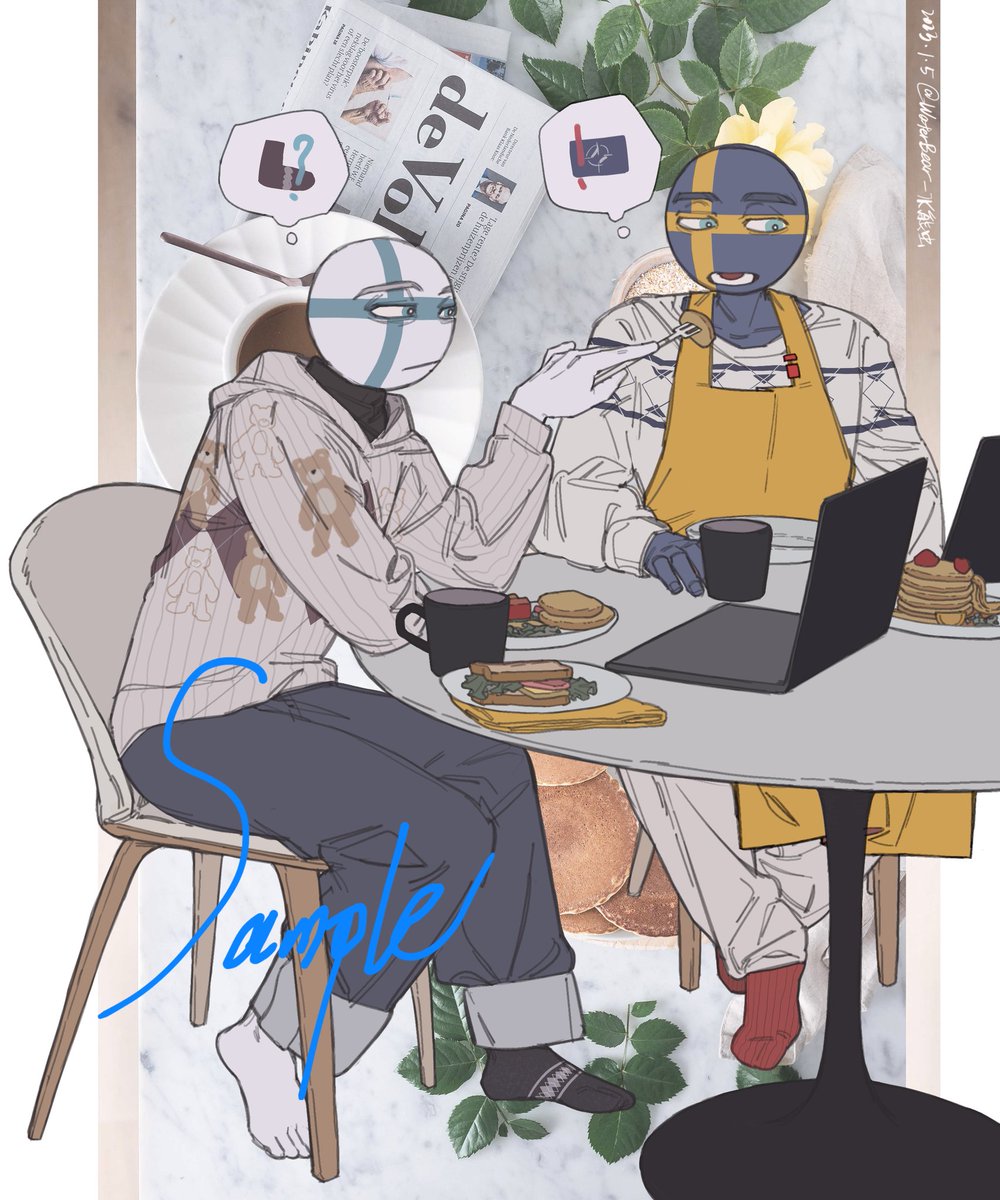 WaterBear007's tweet photo. 上个月的图，差点就忘记自己还有个推特啦😲
#countryhumans 
#countryhumansFinland 
#countryhumansSweden https://t.co/GT9iXuZOdT