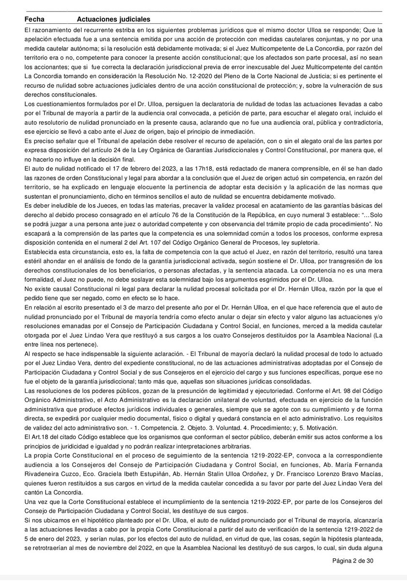 ALANDMOLESTINAM's tweet photo. "... El Tribunal de mayoría declaró la nulidad procesal de todo lo actuado por el juez Lindao Vera, dentro del expediente constitucional, no de las actuaciones administrativas adoptadas por el CPCCS y de sus Consejeros en el ejercicio del cargo y sus funciones específicas..." https://t.co/HUdosNX6IA