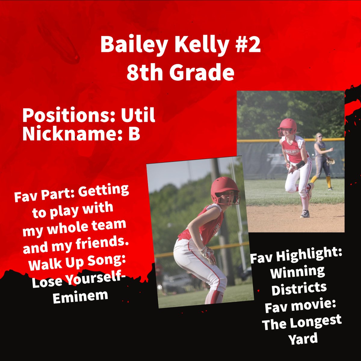 We are 2 days away from our first game, so 8th grader Bailey Kelly is up next.  We look forward to watching her continue to improve as the year progresses. Welcome back, #2, and we can't wait for another great year!