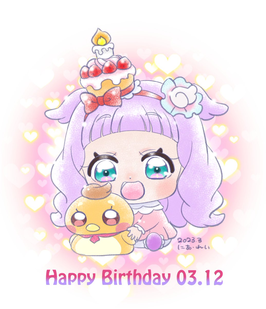 1girl dated happy birthday food candle purple hair smile  illustration images