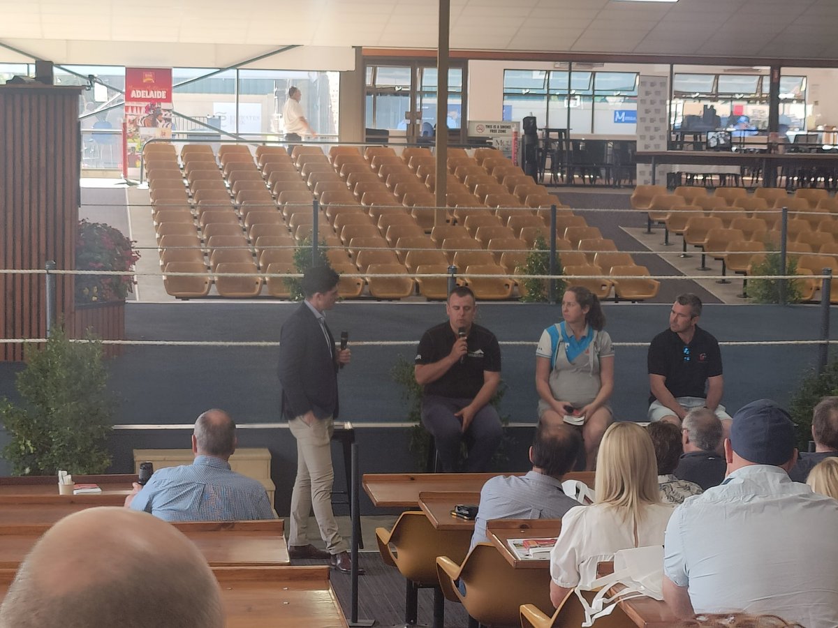 goodold_chat's tweet photo. The last panel today at this morning's @RacingSA event @mmsnippets Adelaide Sales Complex. 

Trainer @aaronbainracing Syndicator @racing_fire and @s_saroa chat with @jtzaf from @Racing https://t.co/Xudamu2sgS